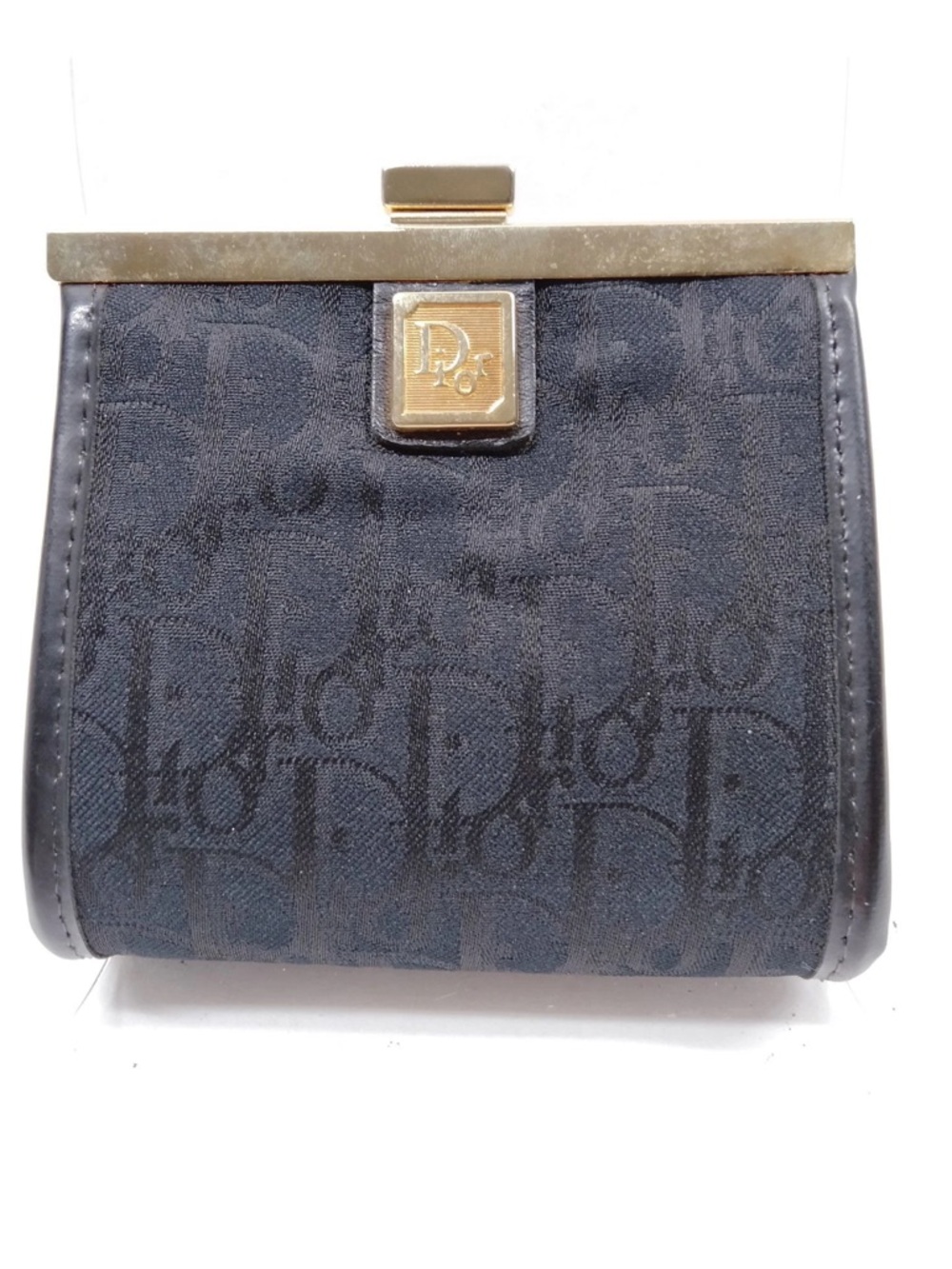 Dior Black Monogram Canvas Wallet with Gold Accent
